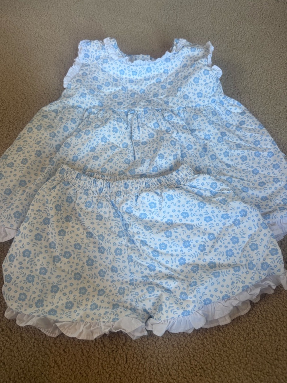 Girls Blue Floral Ruffle Summer Set